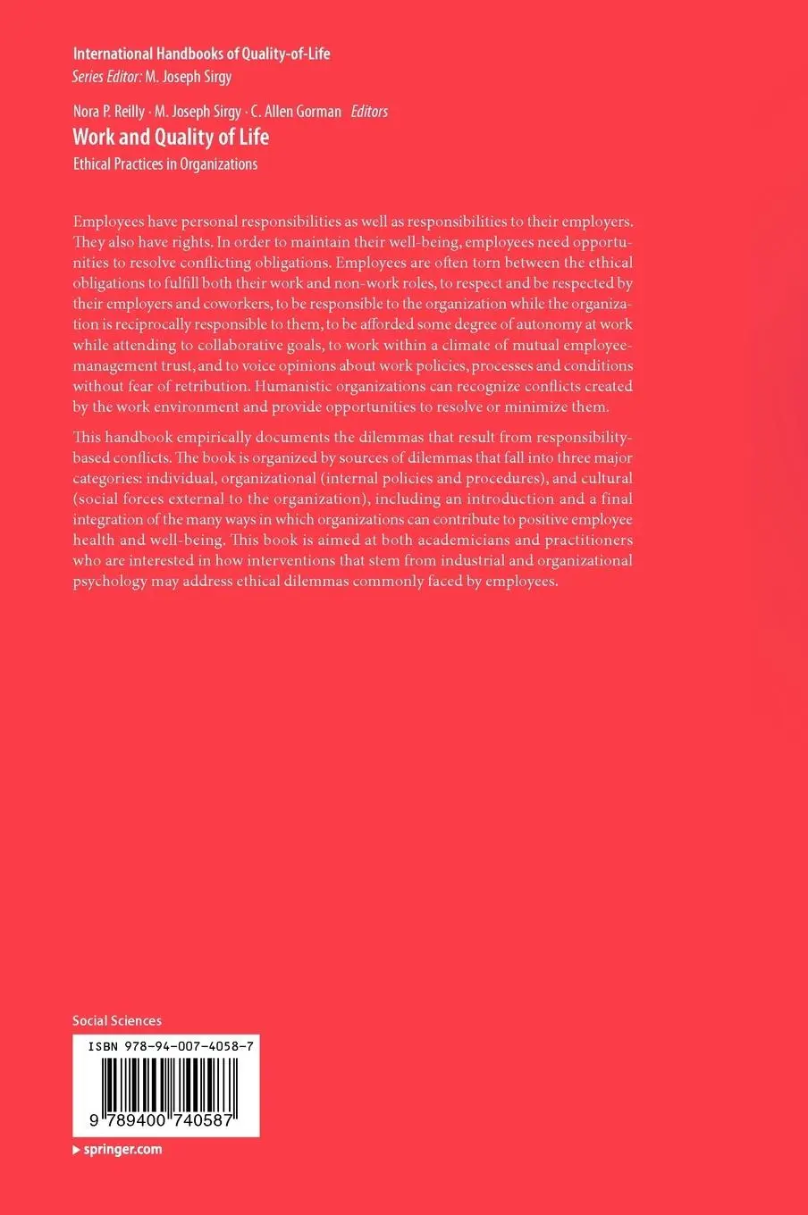Rückseite: 9789400740587 | Work and Quality of Life | Ethical Practices in Organizations | Buch