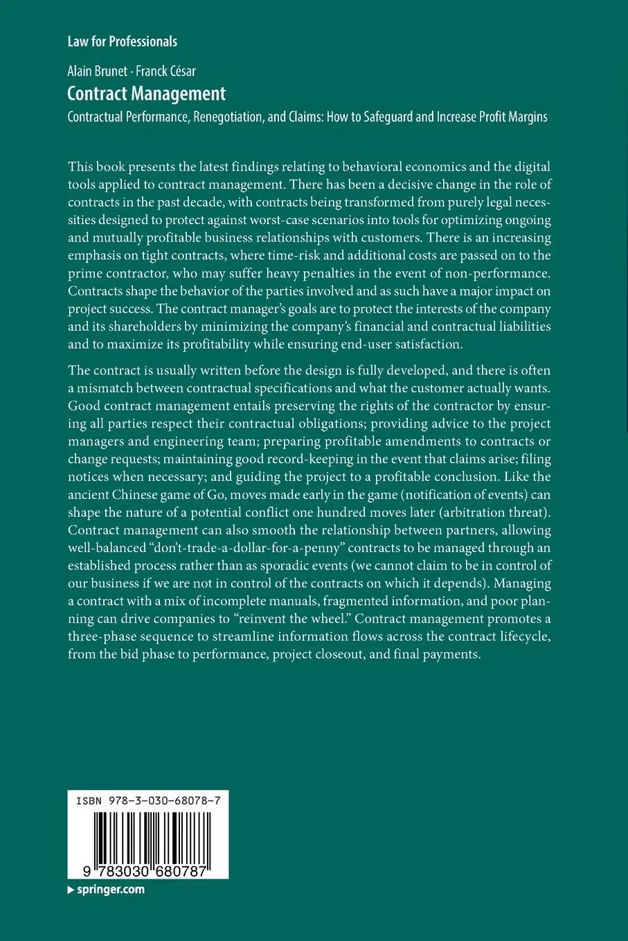 Rückseite: 9783030680787 | Contract Management | Alain Brunet (u. a.) | Taschenbuch | xvi | 2022