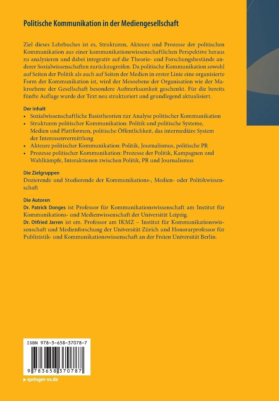 Rückseite: 9783658370787 | Politische Kommunikation in der Mediengesellschaft | Eine Einführung