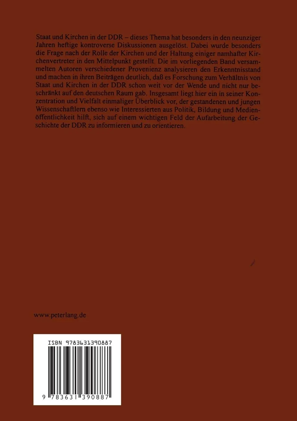 Rückseite: 9783631390887 | Staat und Kirchen in der DDR | Horst Dähn (u. a.) | Taschenbuch | 2003