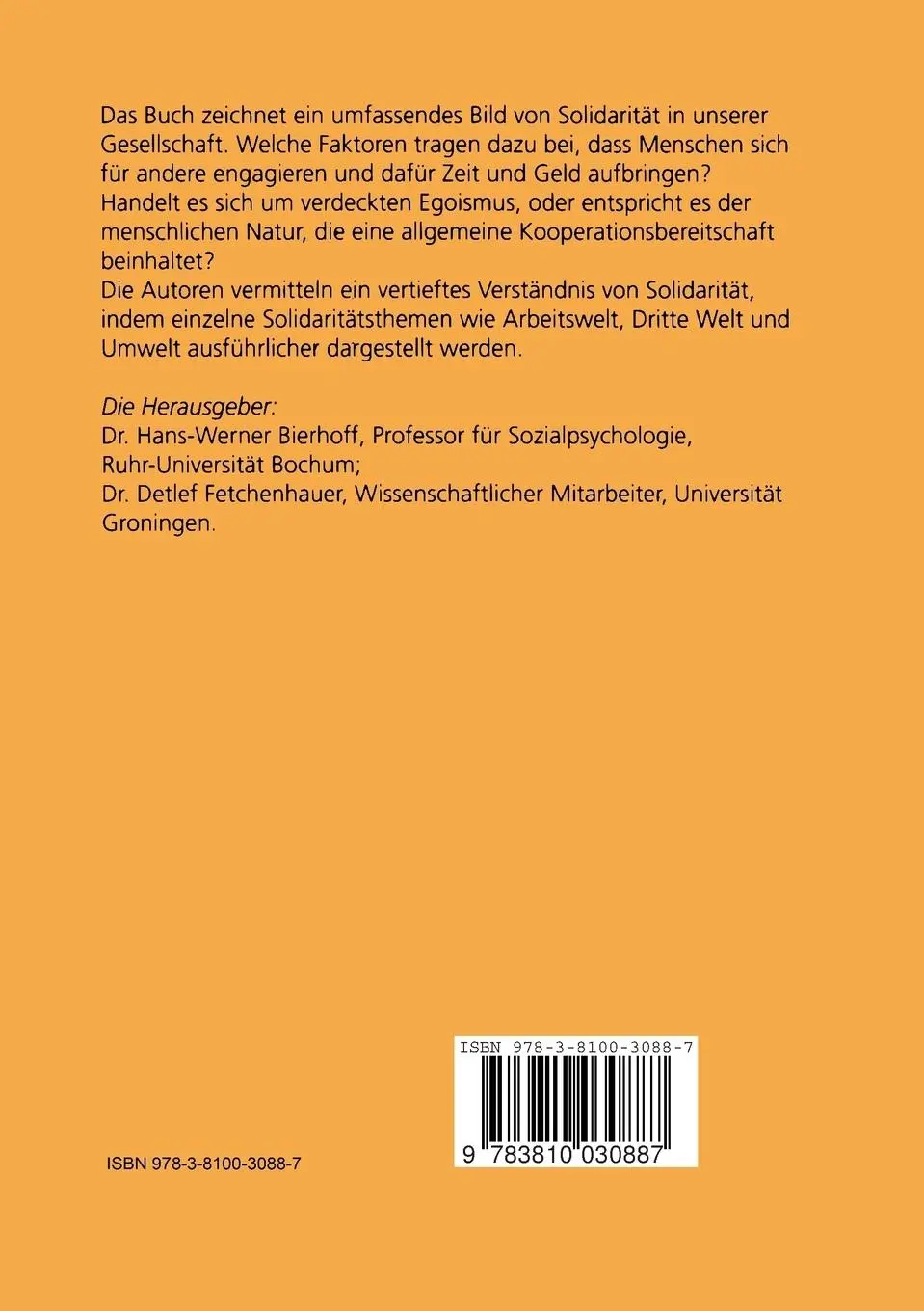 Rückseite: 9783810030887 | Solidarität | Konflikt, Umwelt und Dritte Welt | Fetchenhauer (u. a.)