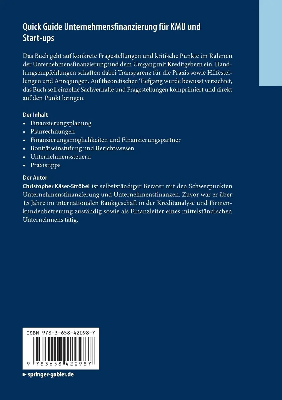 Rückseite: 9783658420987 | Quick Guide Unternehmensfinanzierung für KMU und Start-ups | Buch