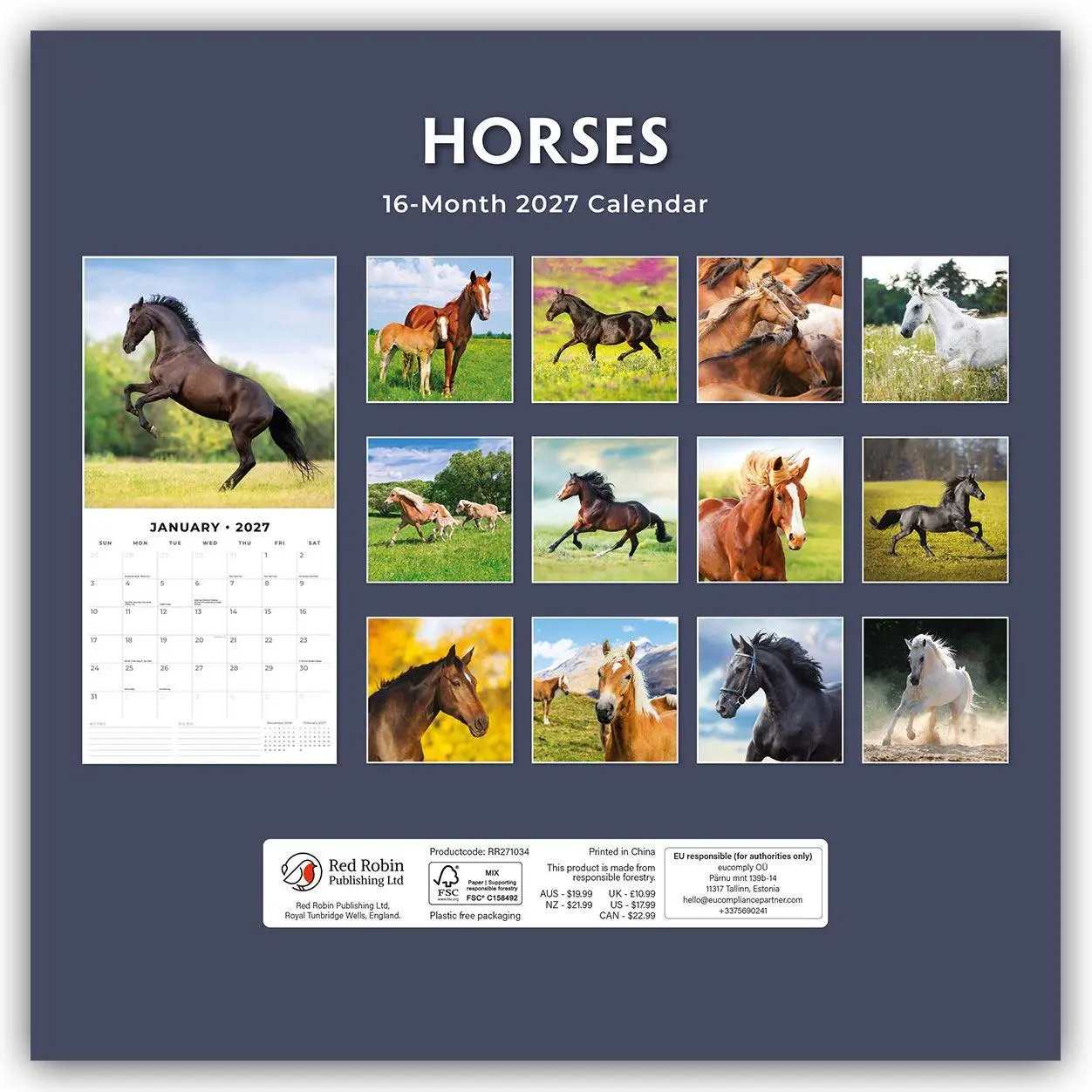 Rückseite: 9781837011087 | Horses - Pferde 2027 - 16-Monatskalender | Robin Red | Kalender | 2027