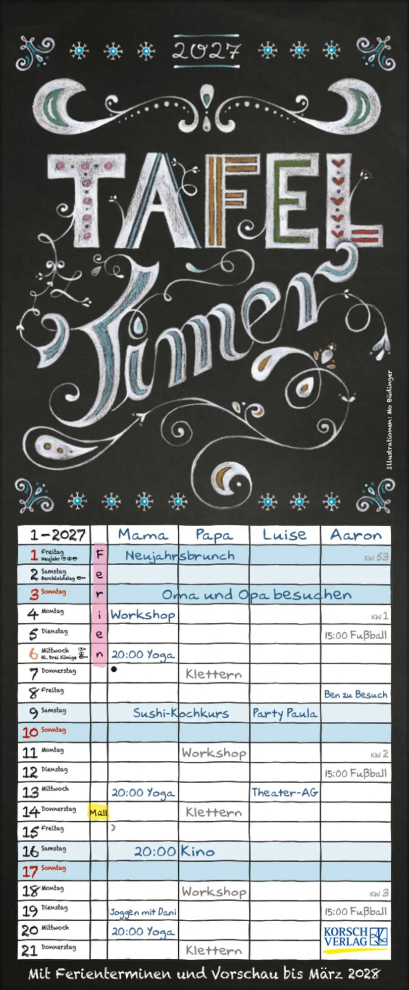 Cover: 9783819301087 | Tafel Timer 2027 | Verlag Korsch | Kalender | 14 S. | Deutsch | 2027