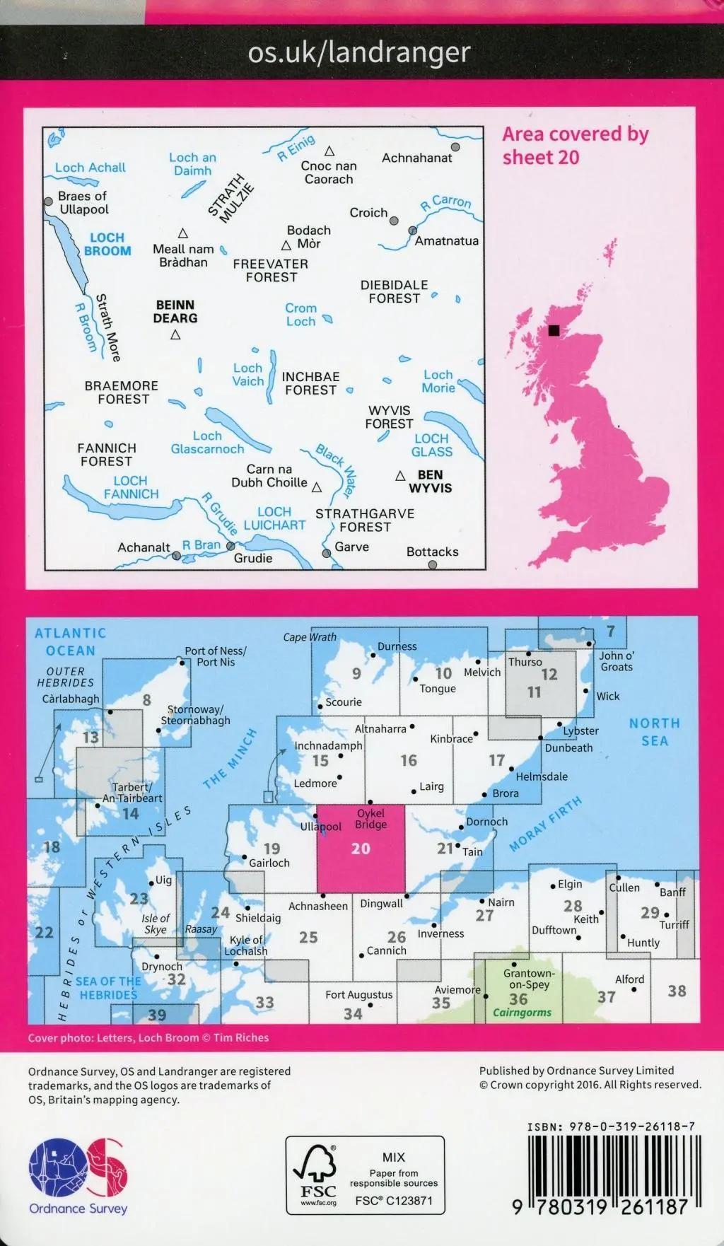 Bild: 9780319261187 | Beinn Dearg &amp; Loch Broom, Ben Wyvis | Ordnance Survey | (Land-)Karte