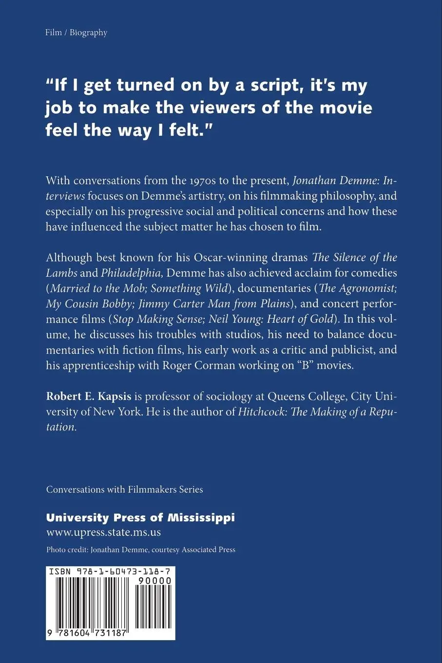 Rückseite: 9781604731187 | Jonathan Demme | Interviews | Robert E Kapsis | Taschenbuch | Englisch