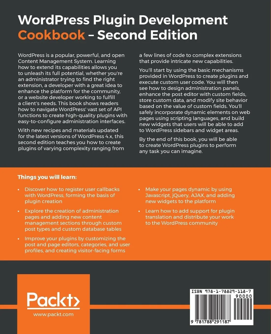 Rückseite: 9781788291187 | Wordpress Plugin Development Cookbook - Second Edition | Lefebvre