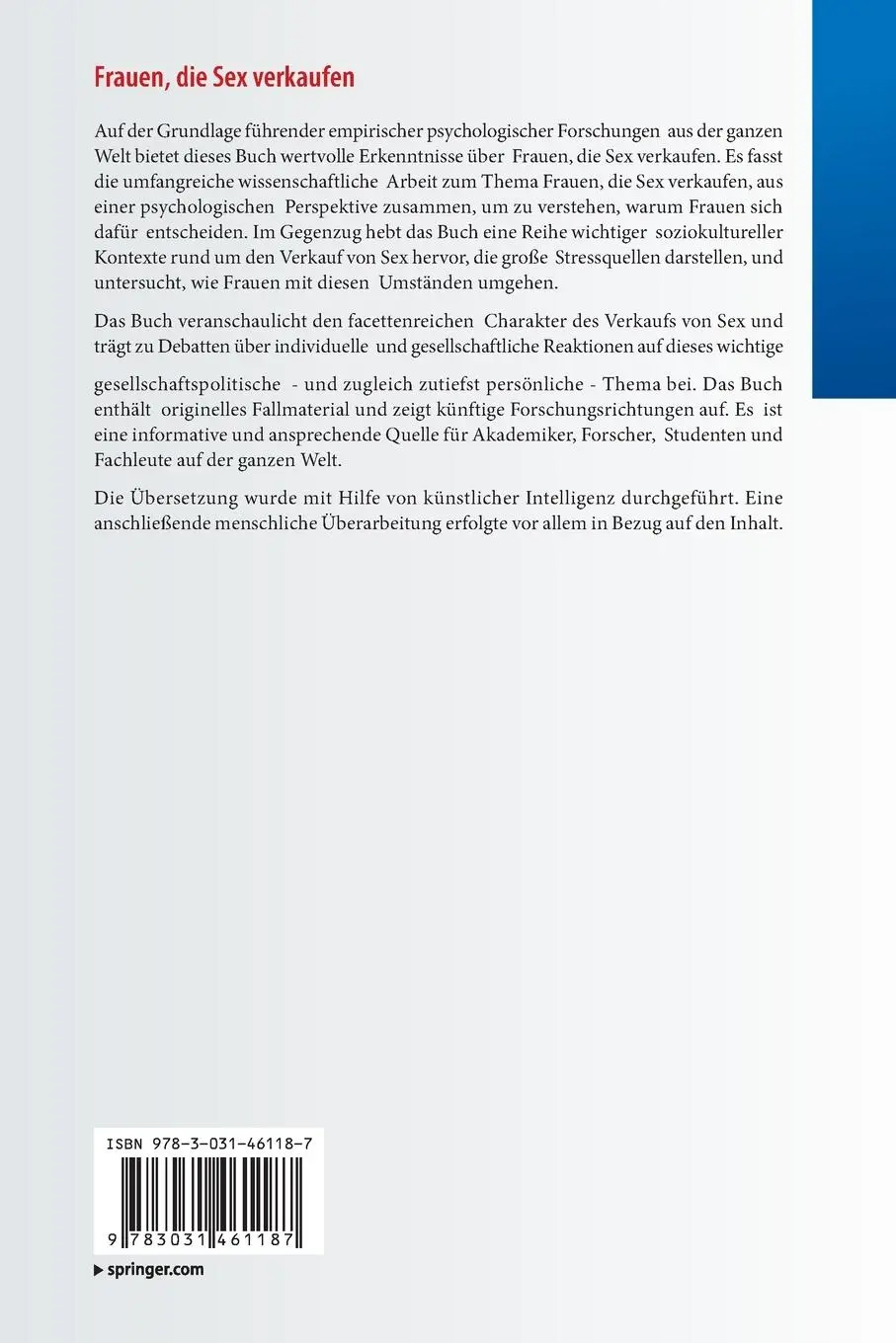 Rückseite: 9783031461187 | Frauen, die Sex verkaufen | Bennett E. Postlethwaite (u. a.) | Buch
