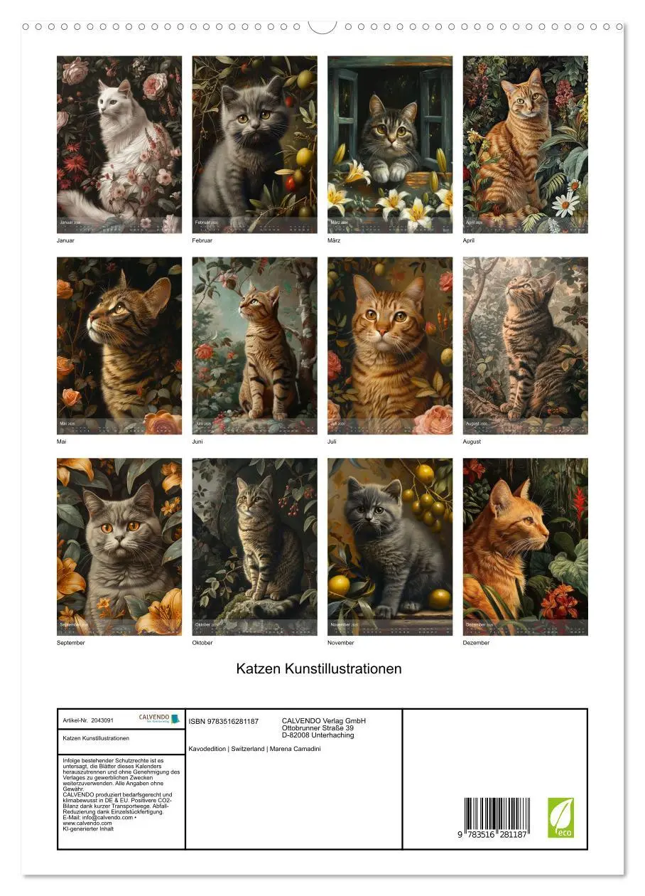 Bild: 9783516281187 | Katzen Kunstillustrationen (hochwertiger Premium Wandkalender 2026...