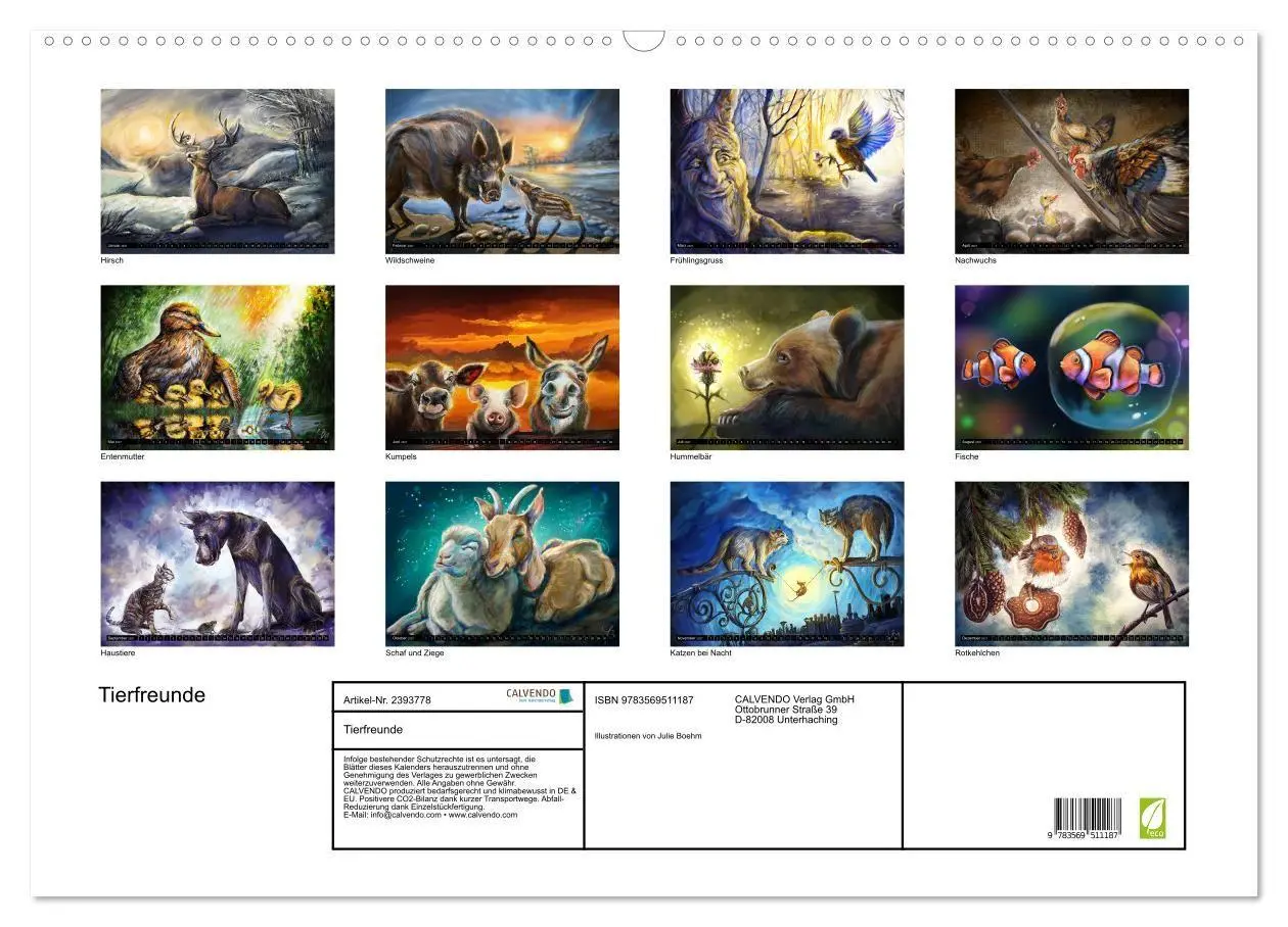 Bild: 9783569511187 | Tierfreunde (Wandkalender 2027 DIN A2 quer), CALVENDO Monatskalender