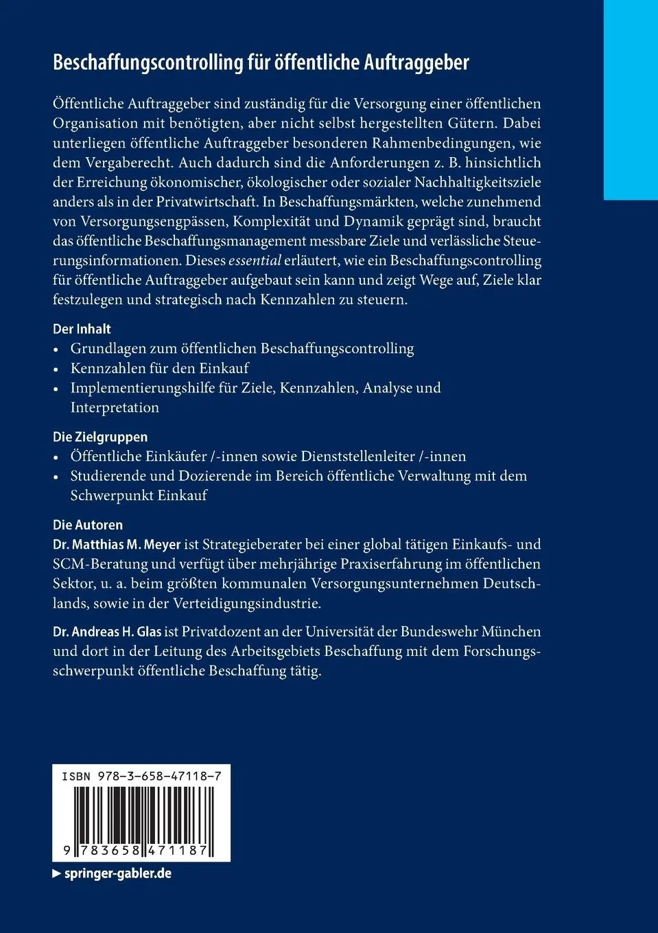 Rückseite: 9783658471187 | Beschaffungscontrolling für öffentliche Auftraggeber | Glas (u. a.)