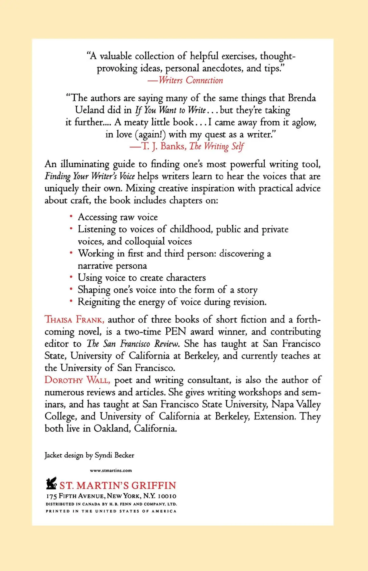 Rückseite: 9780312151287 | Finding Your Writer's Voice | Thaisa Frank (u. a.) | Taschenbuch