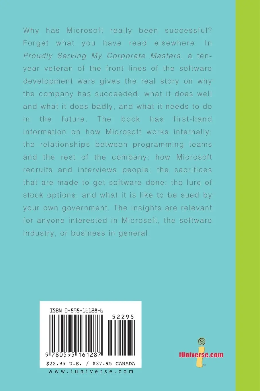 Rückseite: 9780595161287 | Proudly Serving My Corporate Masters | Adam Barr | Taschenbuch | 2000
