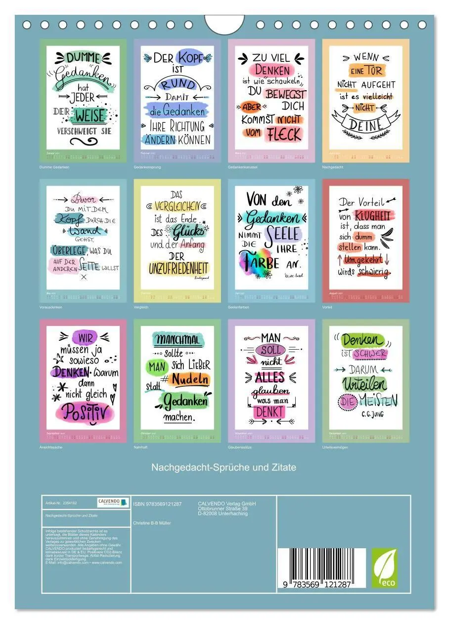 Bild: 9783569121287 | Nachgedacht-Sprüche und Zitate (Wandkalender 2027 DIN A4 hoch),...