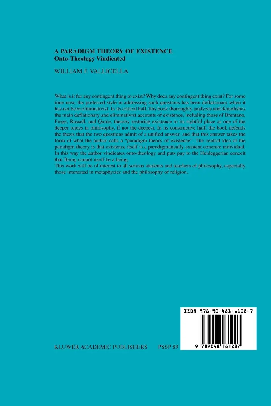 Rückseite: 9789048161287 | A Paradigm Theory of Existence | Onto-Theology Vindicated | Vallicella