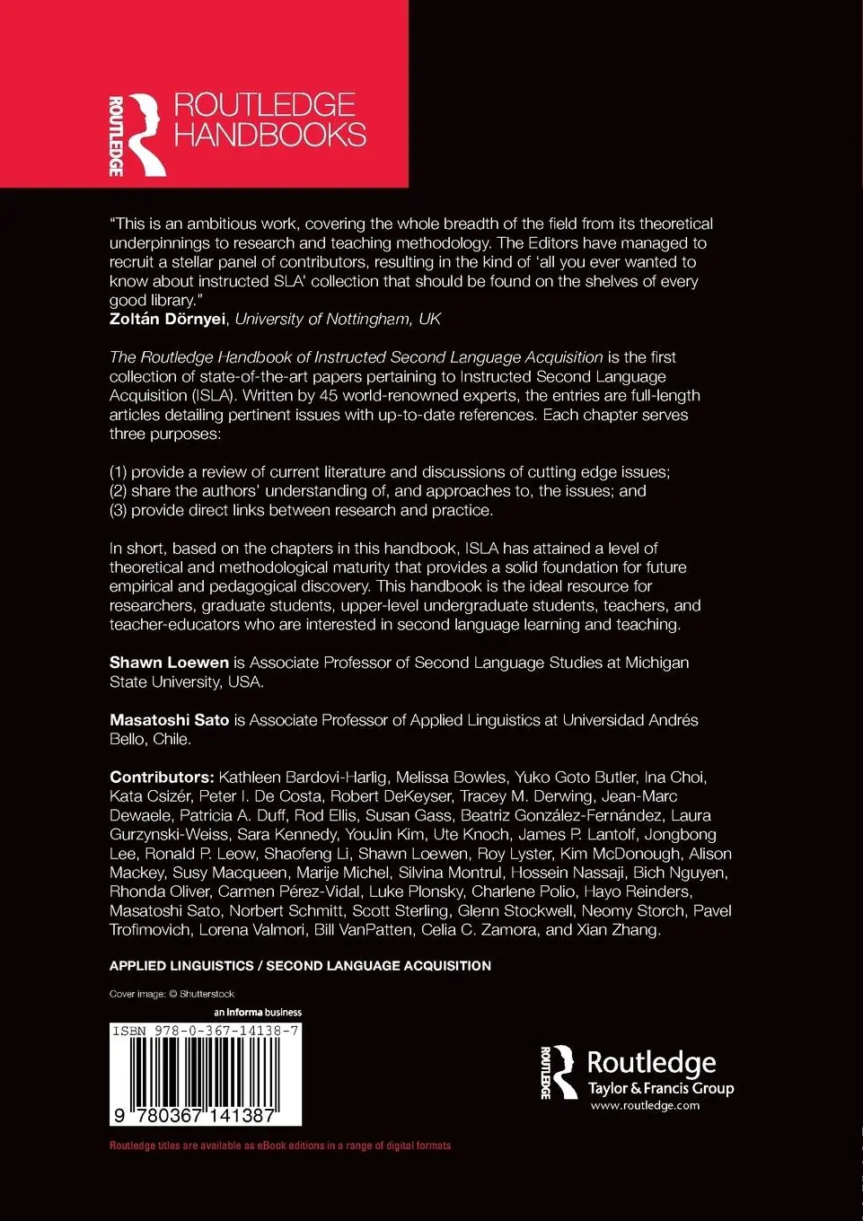 Rückseite: 9780367141387 | The Routledge Handbook of Instructed Second Language Acquisition