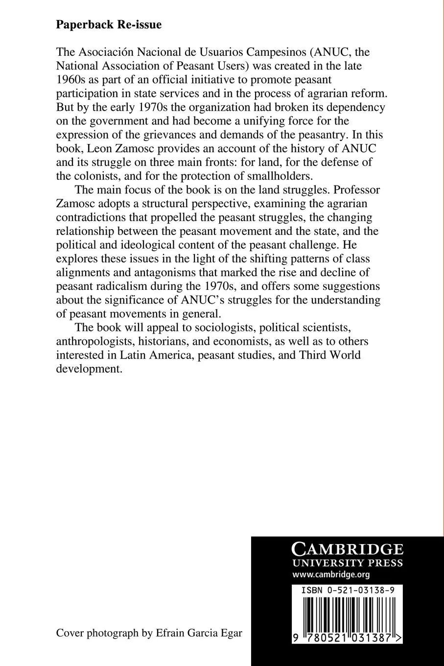 Rückseite: 9780521031387 | The Agrarian Question and the Peasant Movement in Colombia | Zamosc