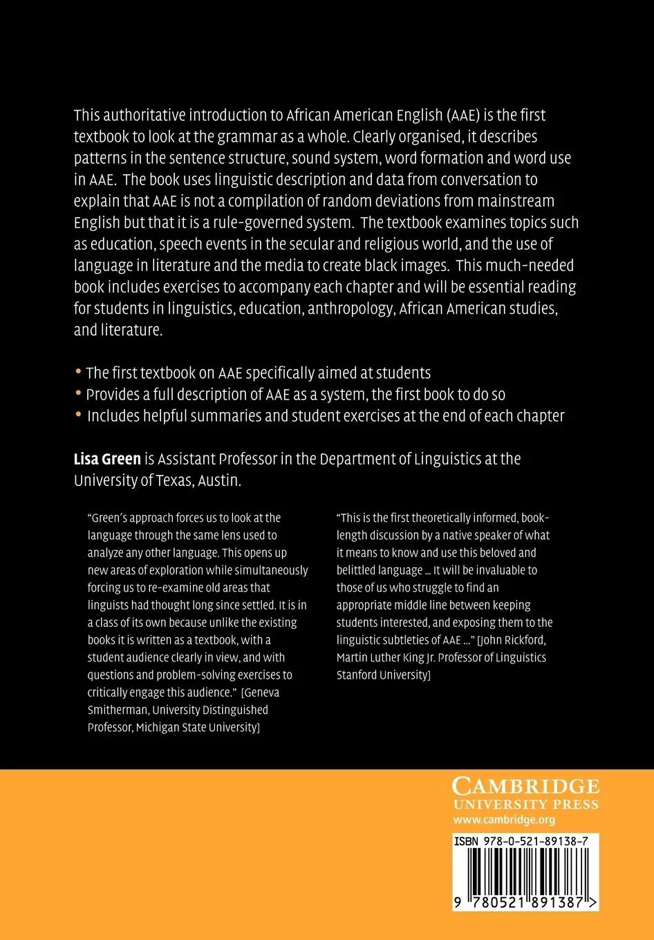 Rückseite: 9780521891387 | African American English | Lisa J. Green | Taschenbuch | Englisch