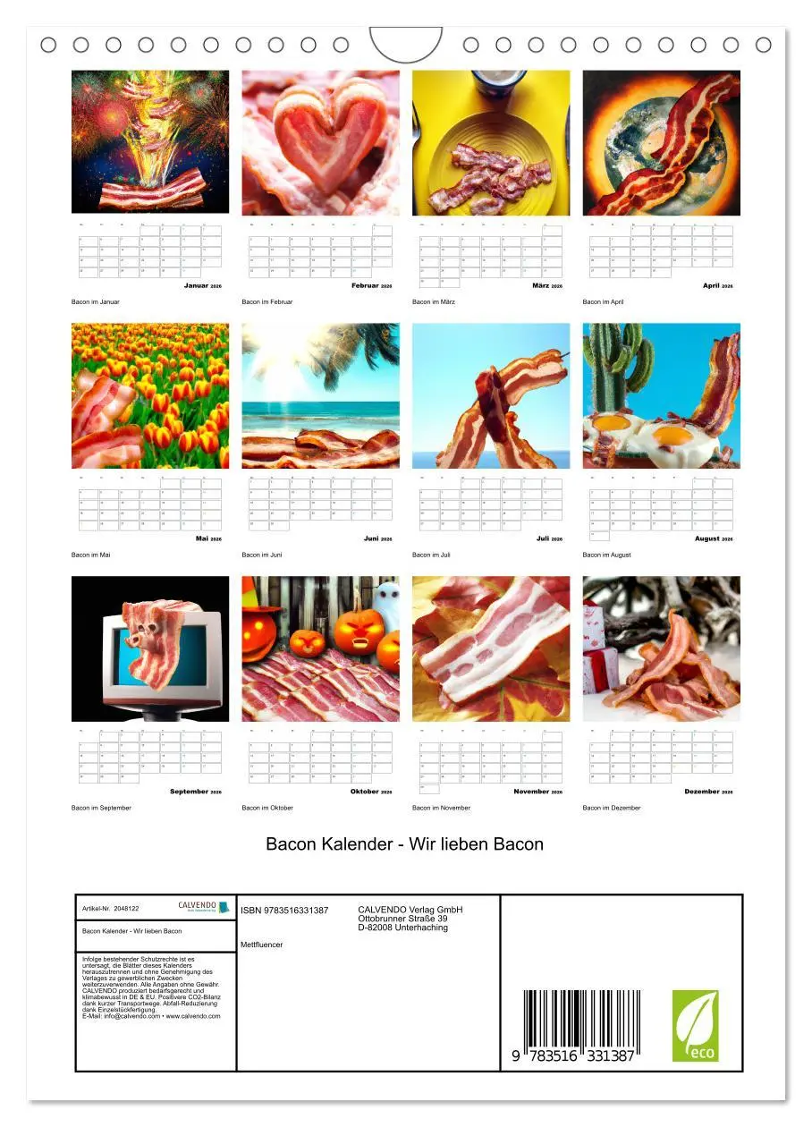 Bild: 9783516331387 | Bacon Kalender - Wir lieben Bacon (Wandkalender 2026 DIN A4 hoch),...