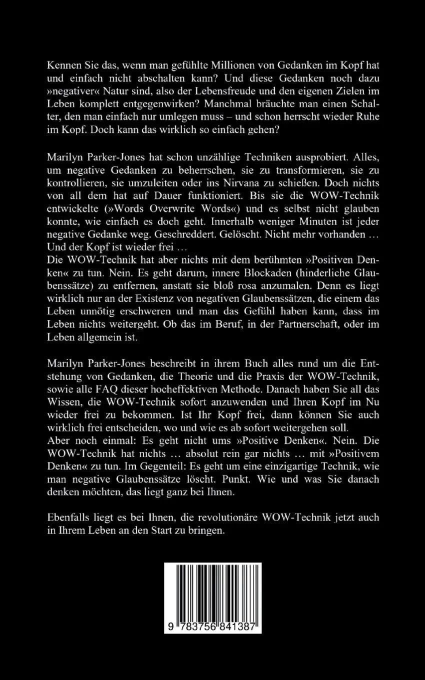 Rückseite: 9783756841387 | WOW! Nie wieder negativ denken | Marilyn Parker-Jones | Taschenbuch