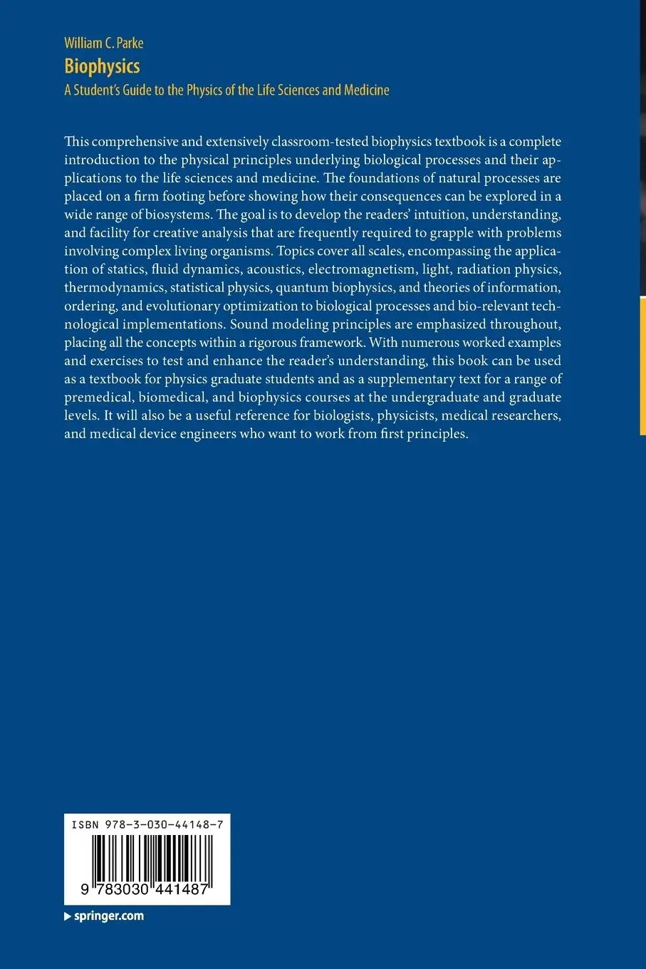 Rückseite: 9783030441487 | Biophysics | William C. Parke | Taschenbuch | xviii | Englisch | 2021
