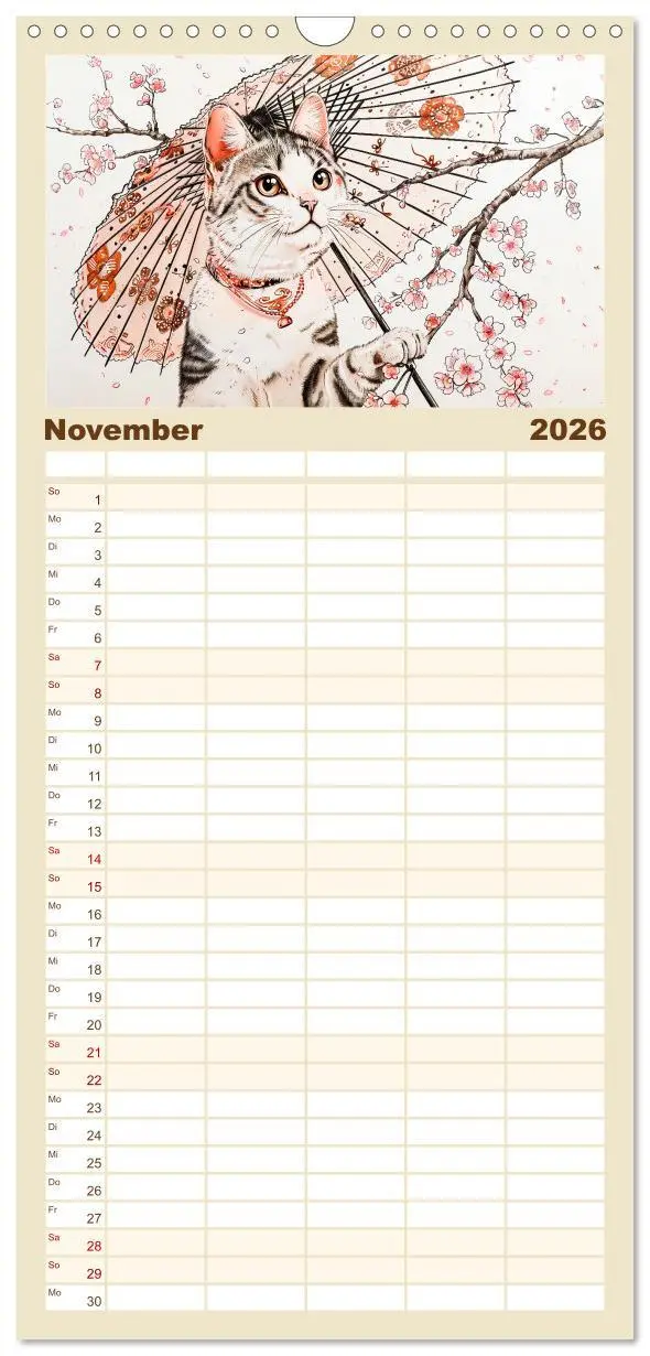 Bild: 9783516491487 | Familienplaner 2026 - Geisha-Katzen - Mit Blüten, Schirm und Bambus...