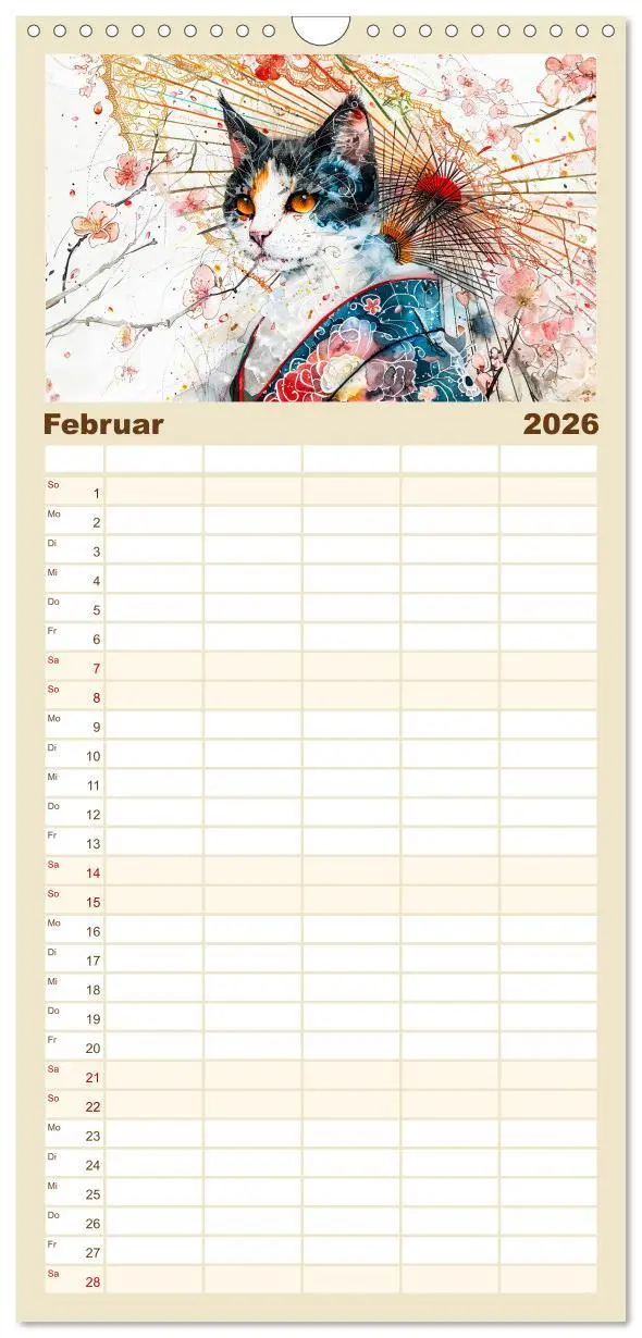 Bild: 9783516491487 | Familienplaner 2026 - Geisha-Katzen - Mit Blüten, Schirm und Bambus...