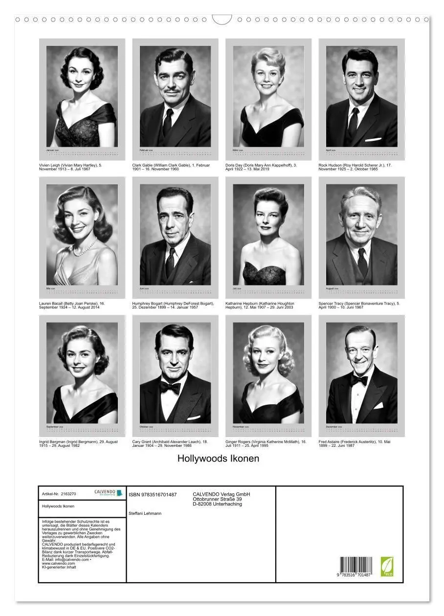Bild: 9783516701487 | Hollywoods Ikonen (Wandkalender 2026 DIN A2 hoch), CALVENDO...