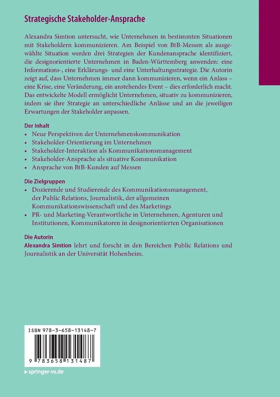 Rückseite: 9783658131487 | Strategische Stakeholder-Ansprache | Alexandra Simtion | Taschenbuch