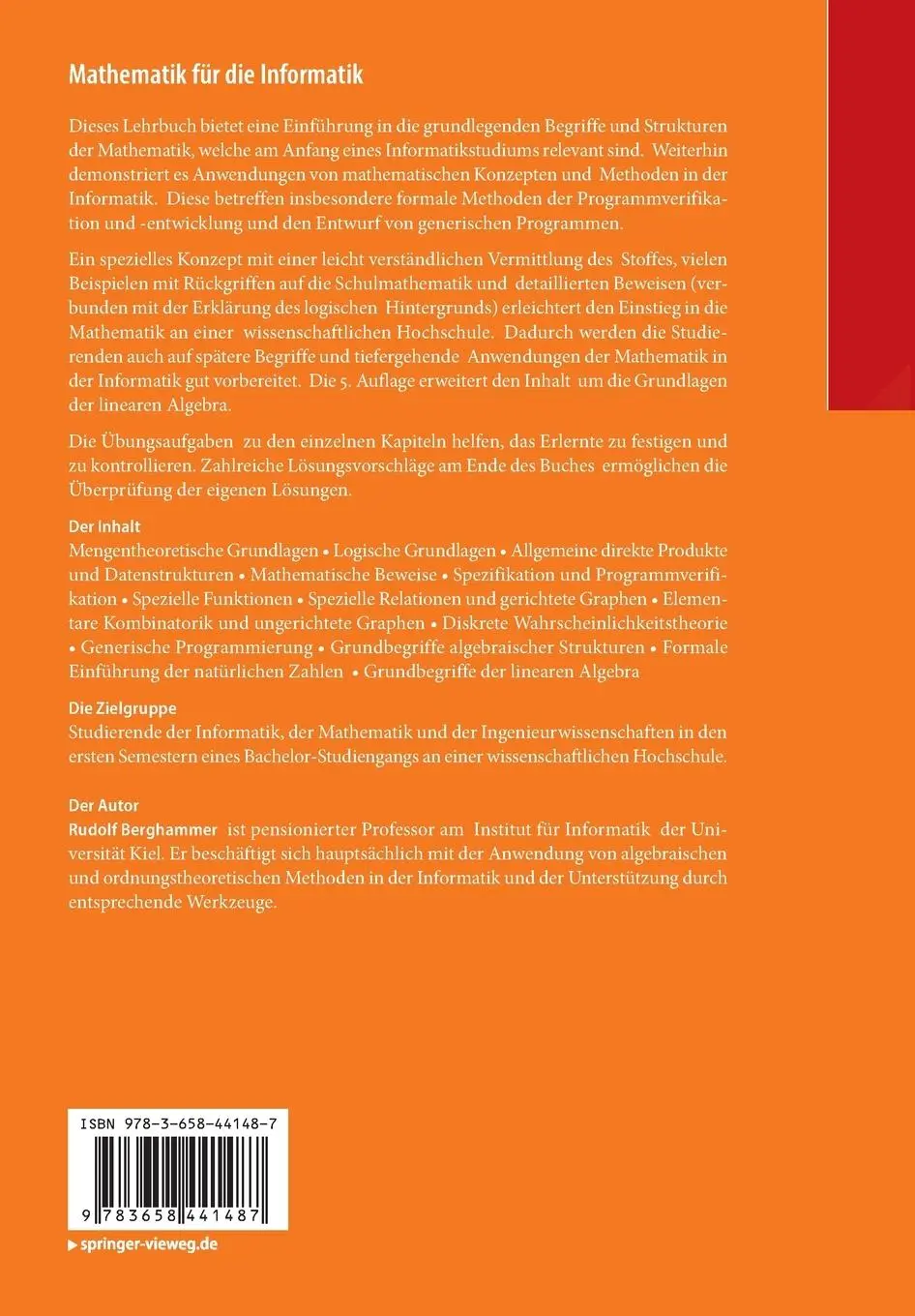 Rückseite: 9783658441487 | Mathematik für die Informatik | Rudolf Berghammer | Taschenbuch | xiv