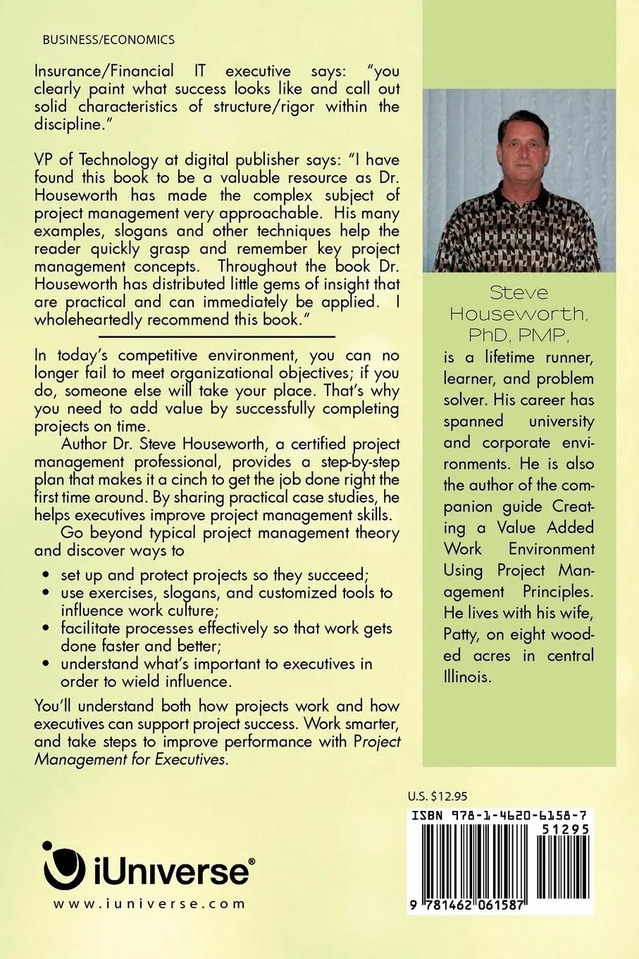 Rückseite: 9781462061587 | Project Management for Executives | Steve Houseworth Pmp | Taschenbuch
