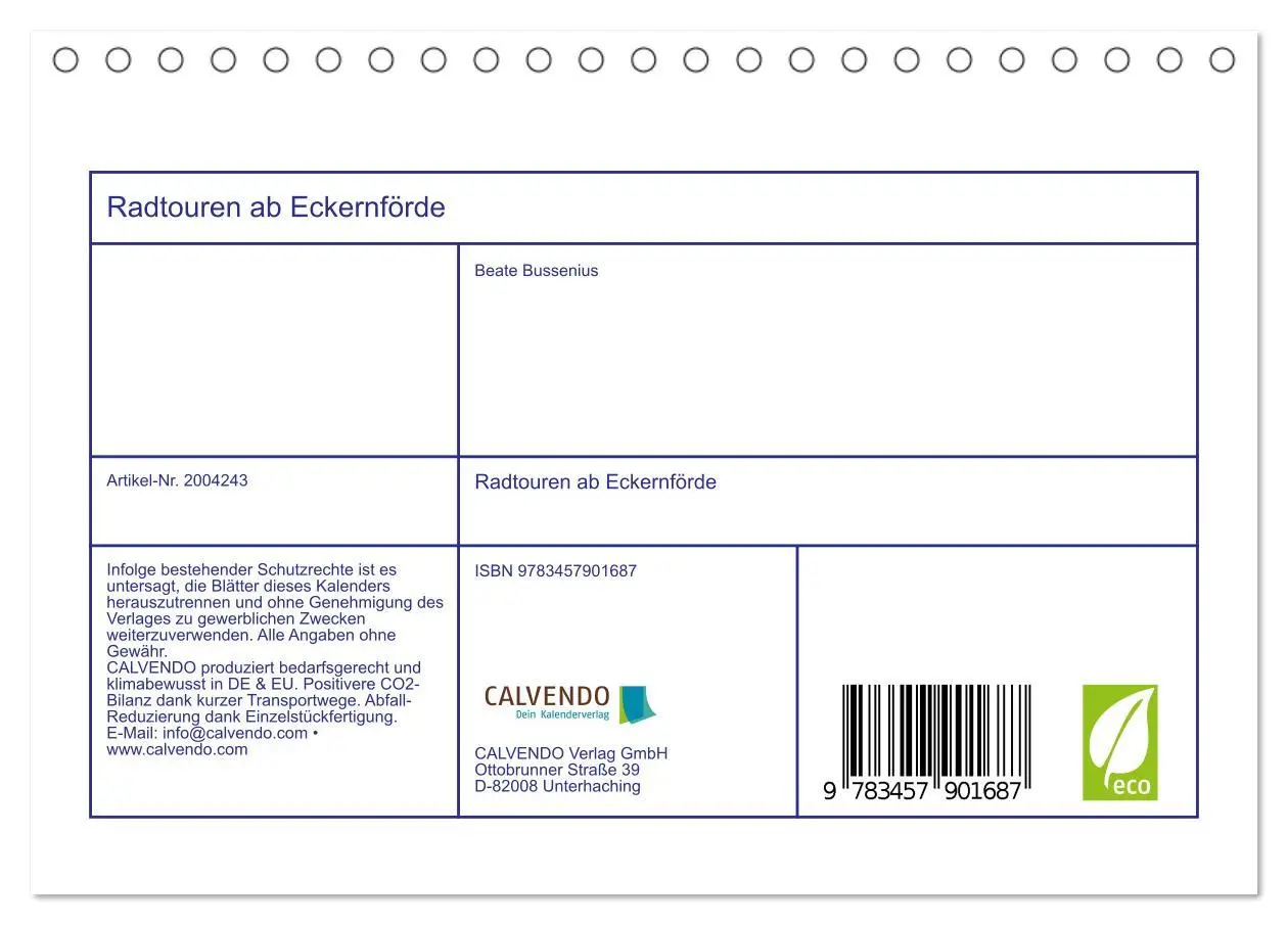 Bild: 9783457901687 | Radtouren ab Eckernförde (Tischkalender 2026 DIN A5 quer), CALVENDO...