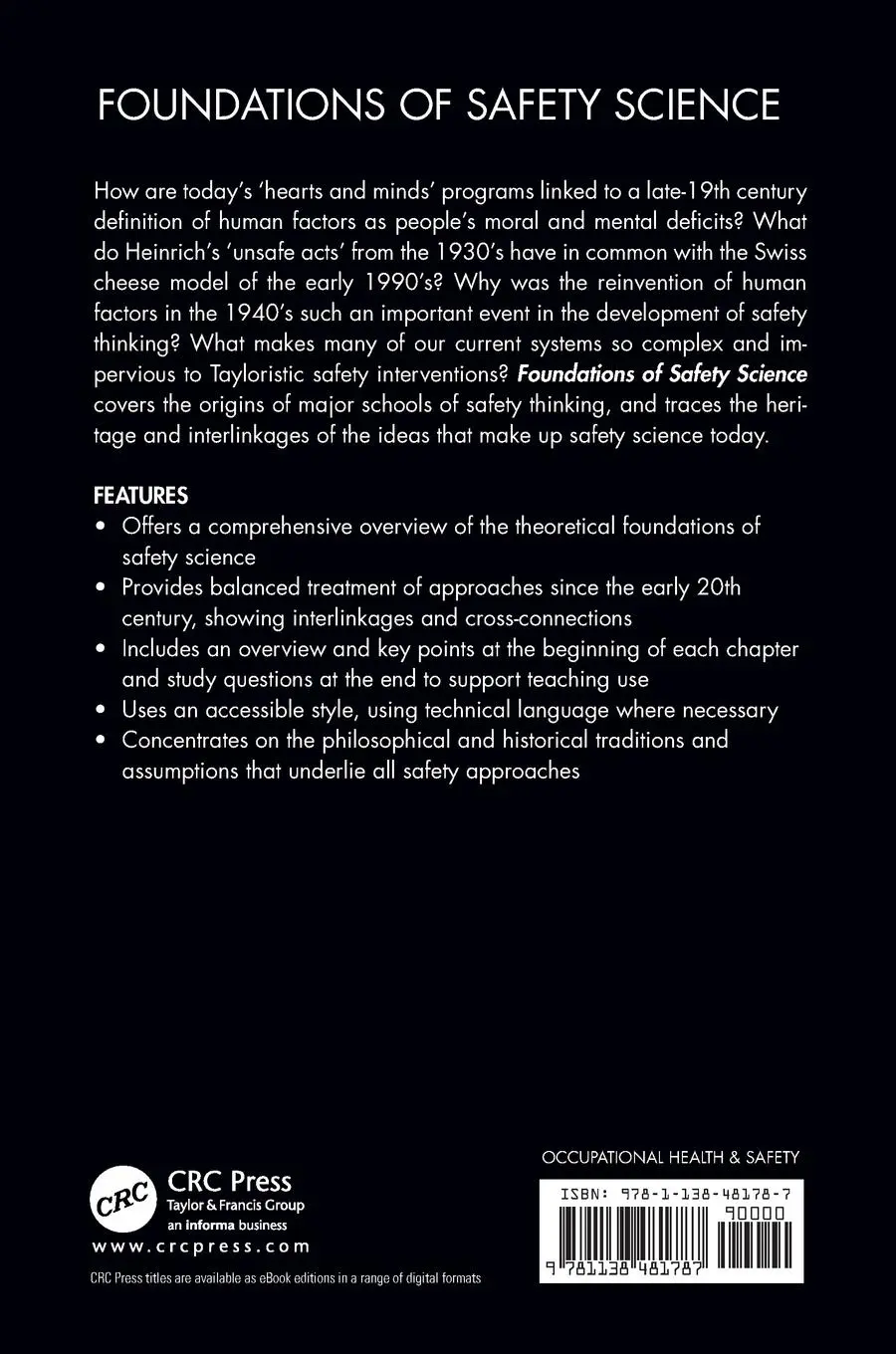 Rückseite: 9781138481787 | Foundations of Safety Science | Sidney Dekker | Taschenbuch | Englisch