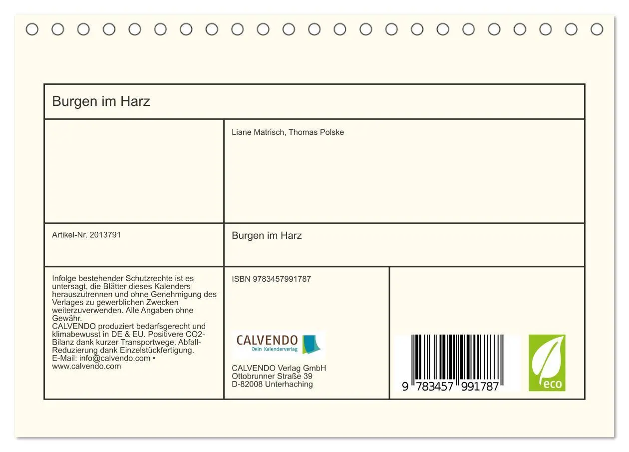 Bild: 9783457991787 | Burgen im Harz (Tischkalender 2026 DIN A5 quer), CALVENDO...