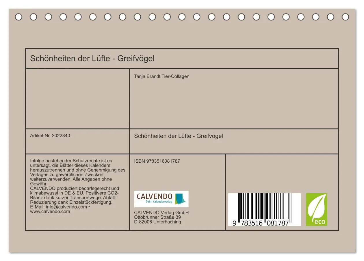 Bild: 9783516081787 | Schönheiten der Lüfte - Greifvögel (Tischkalender 2026 DIN A5...
