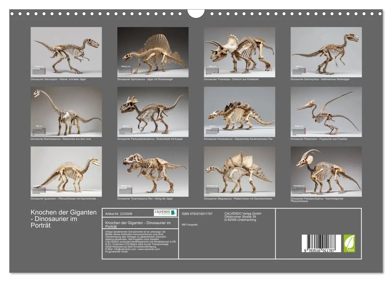 Bild: 9783516911787 | Knochen der Giganten - Dinosaurier im Porträt (Wandkalender 2027...