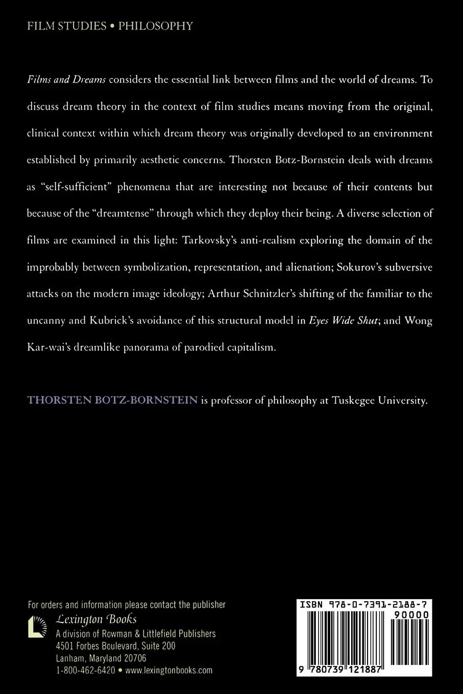 Rückseite: 9780739121887 | Films and Dreams | Thorsten Botz-Bornstein | Taschenbuch | Englisch