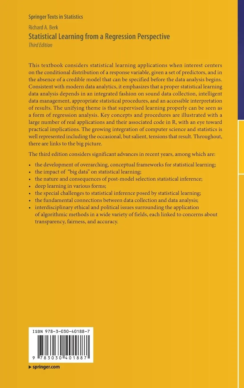 Rückseite: 9783030401887 | Statistical Learning from a Regression Perspective | Richard A. Berk