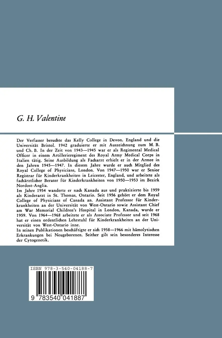Rückseite: 9783540041887 | Die Chromosomenstörungen | Eine Einführung für Kliniker | Valentine