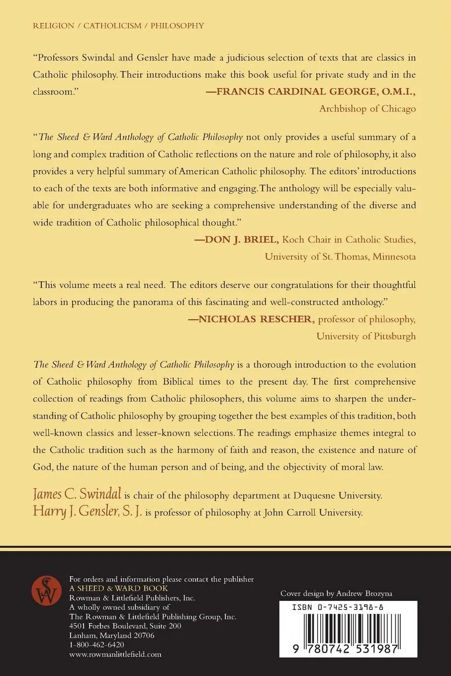 Rückseite: 9780742531987 | Sheed and Ward Anthology of Catholic Philosophy | Swindal (u. a.)