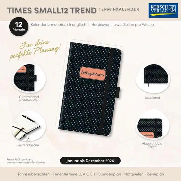 Bild: 9783731891987 | Buchkalender Times Small12 Trend Lieblingskalender 2026 | Korsch