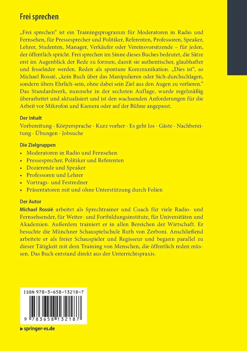 Rückseite: 9783658132187 | Frei sprechen | Michael Rossié | Taschenbuch | Journalistische Praxis