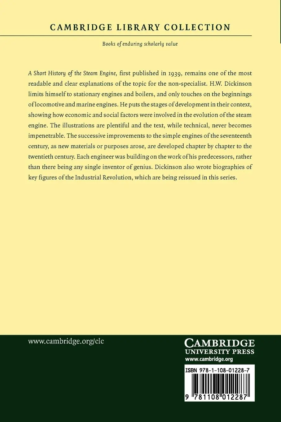 Rückseite: 9781108012287 | A Short History of the Steam Engine | Henry Winram Dickinson | Buch