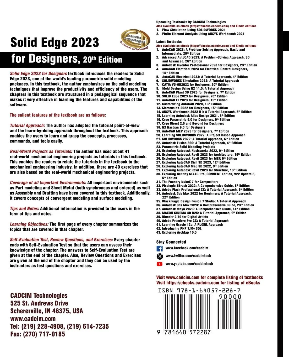 Rückseite: 9781640572287 | Solid Edge 2023 for Designers, 20th Edition | Technologies | Buch
