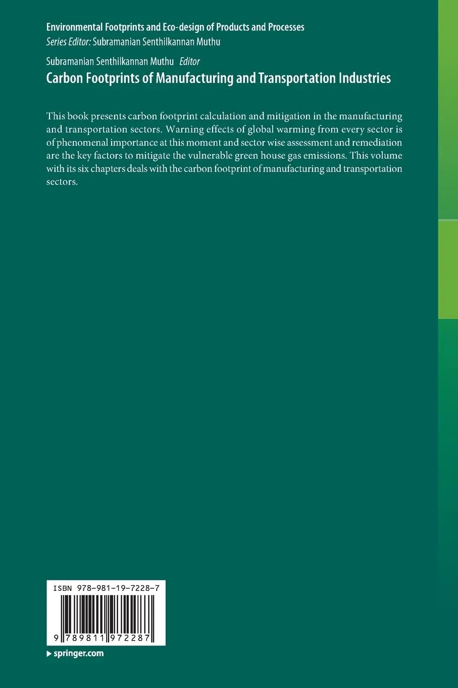 Rückseite: 9789811972287 | Carbon Footprints of Manufacturing and Transportation Industries | xi