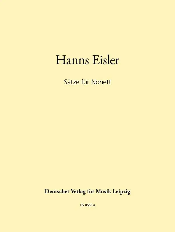Cover: 9790200482287 | Instrumentalmusik Sätze für Nonett Partitur | Hans Eisler | Partitur