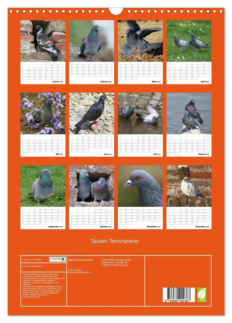 Bild: 9783569942387 | Tauben Terminplaner (Wandkalender 2027 DIN A3 hoch), CALVENDO...