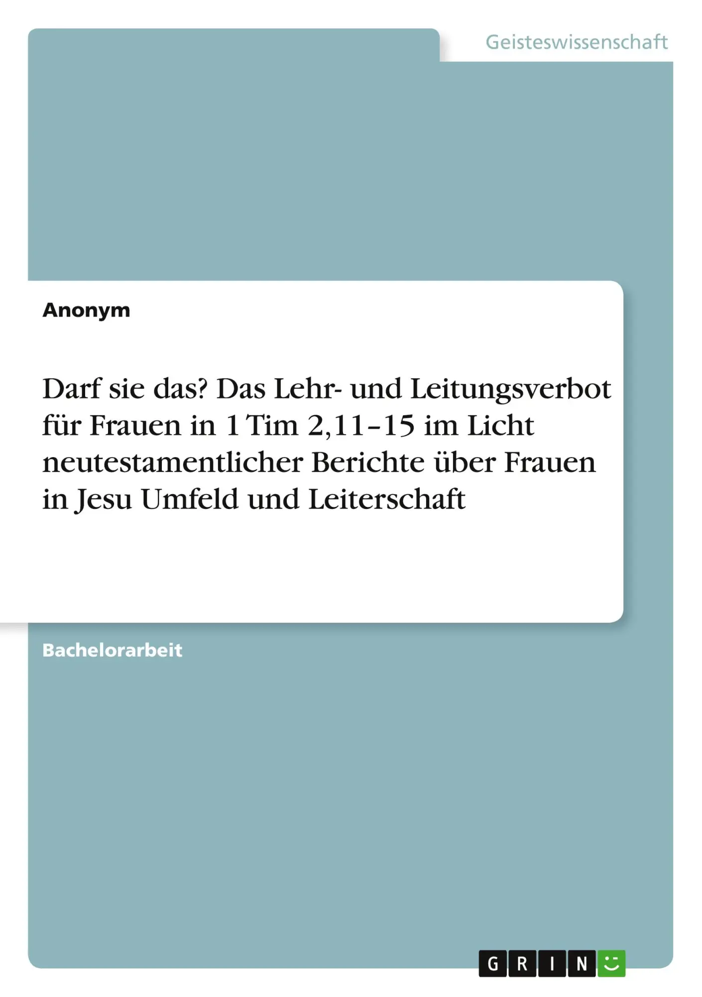Cover: 9783389132487 | Darf sie das? Das Lehr- und Leitungsverbot für Frauen in 1 Tim...