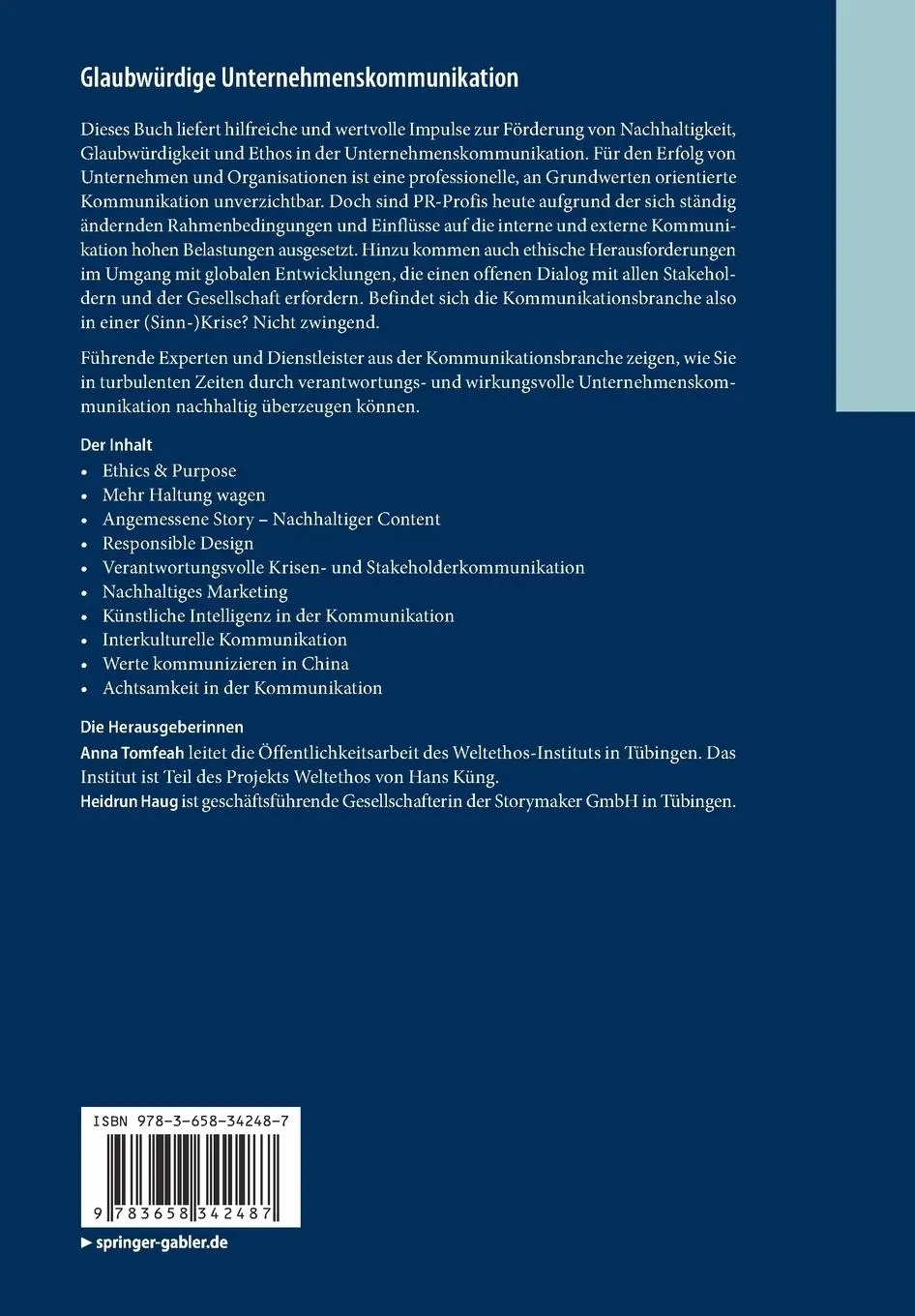 Rückseite: 9783658342487 | Glaubwürdige Unternehmenskommunikation | Heidrun Haug (u. a.) | Buch
