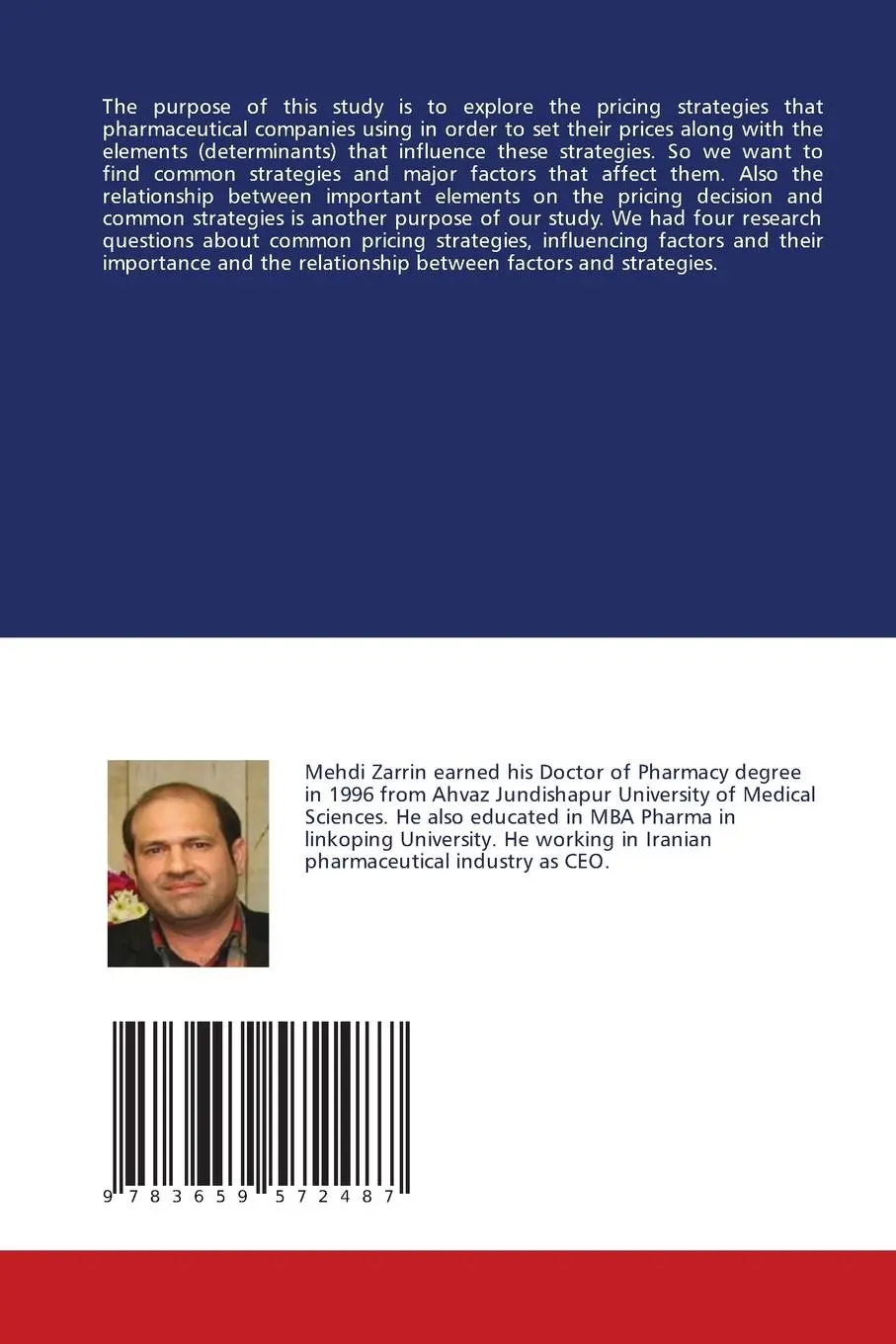 Rückseite: 9783659572487 | Pricing strategies in Pharmaceutical Companies | Mehdi Zarrin (u. a.)